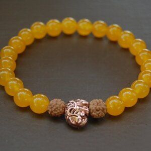 Elephant Bracelet,Yellow Jade Beaded Bracelet